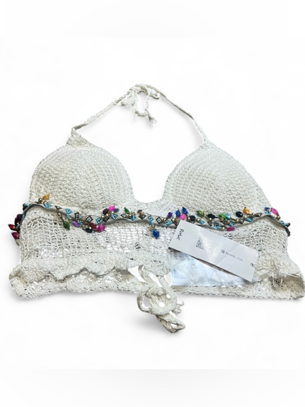 NWT ROMWE White Crochet Beaded Bandeau Bralette